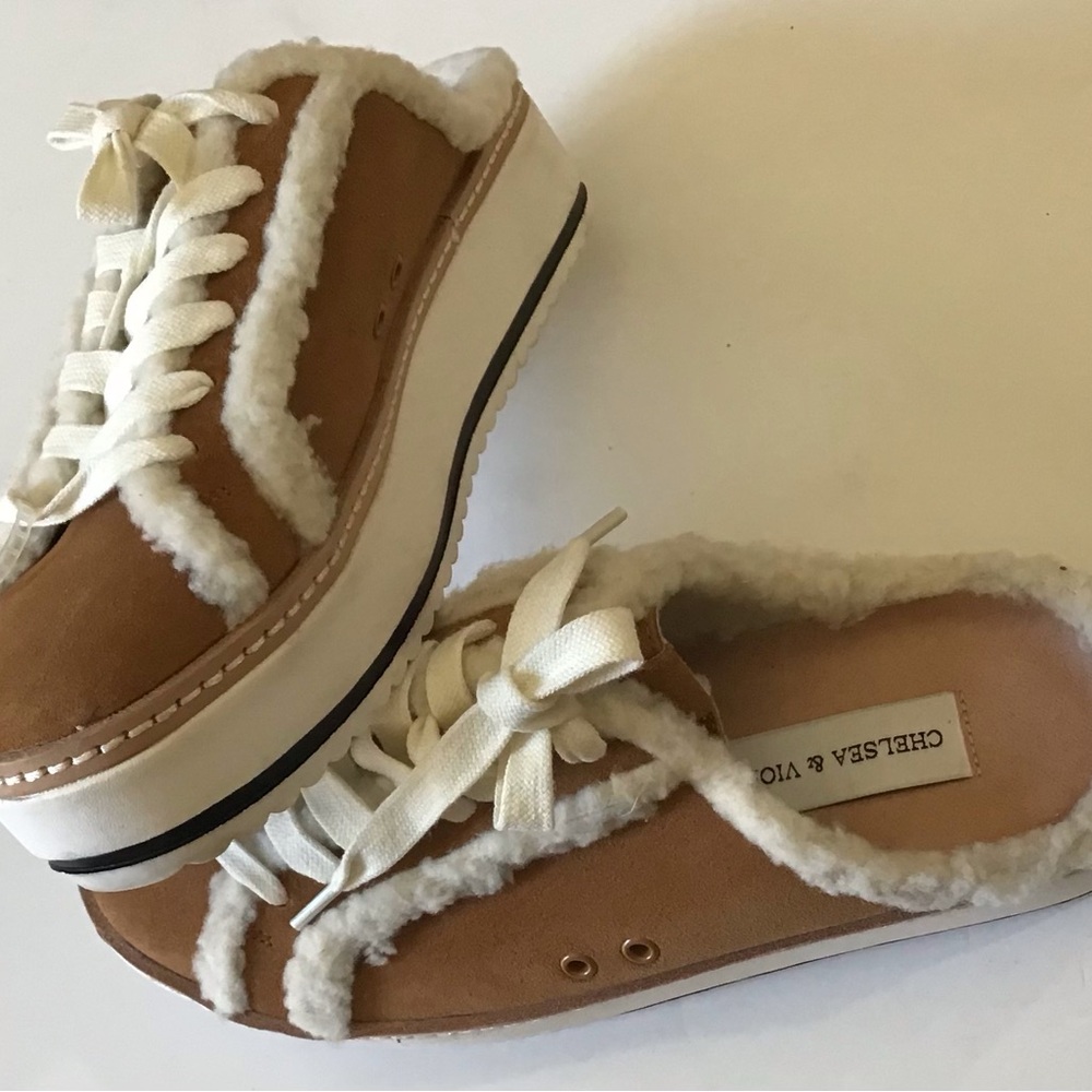 Chelsea & Violet Shoes Womens 6.5 M Platform Mules Brown Leather Lace Up Casual